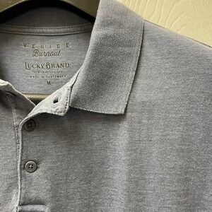 Lucky Brand Men's Medium Venice Burnout Polo Shirt Blue